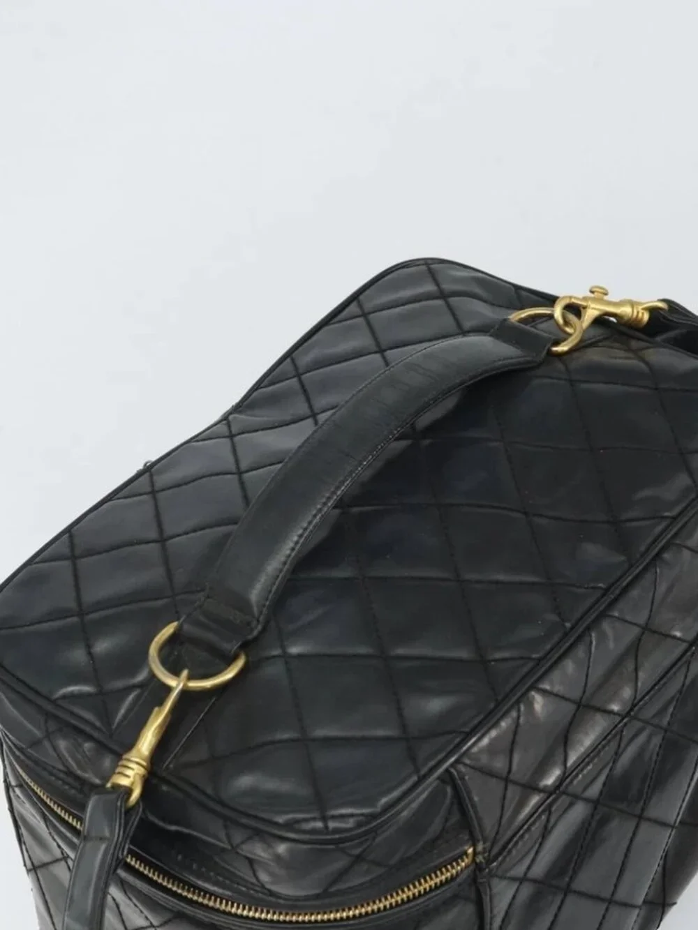 CHANEL Vanity Hand Bag Patent leather 2way Black CC